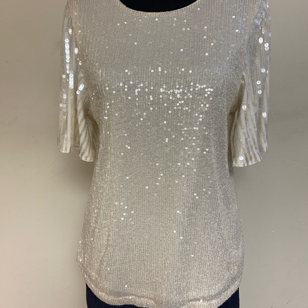NWT Cable & Gauge Short Sleeve Ivory Sequin Top (S,M)